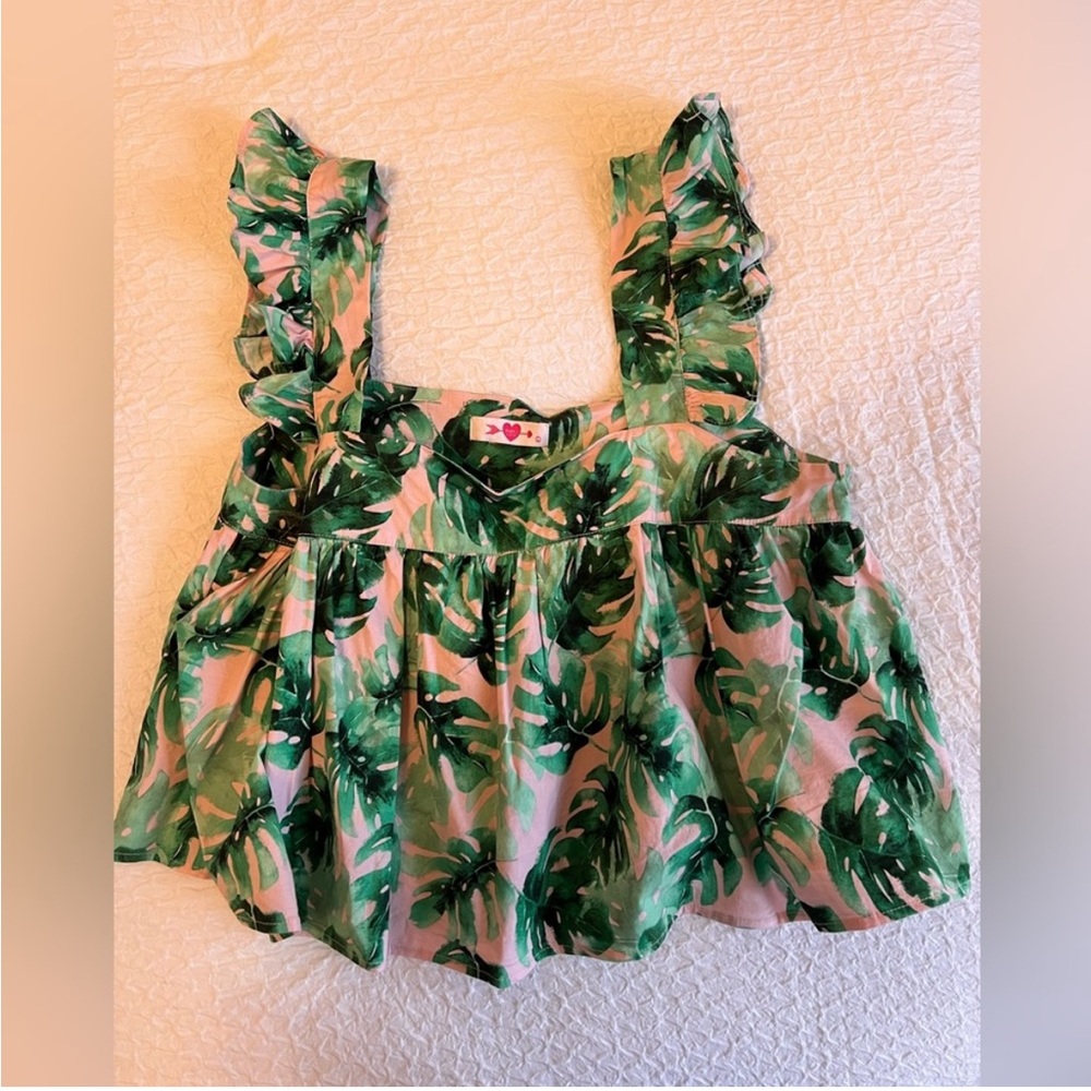 Buddy Love Swing Ruffle Top Palm Pattern